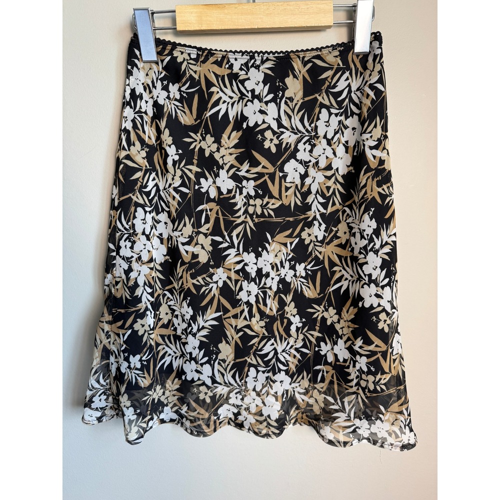 Connected Floral Mesh Overlay A-Line Skirt Boho Whimsigoth Black Tan Petites S